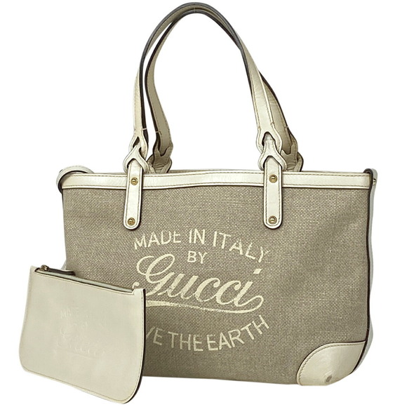 Gucci Canvas Leather Tote Bag Beige White - Picture 1 of 6